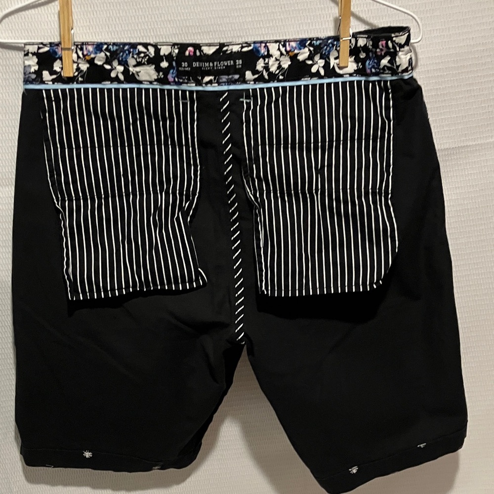 Denim & Flower Black Palm Print Men's Shorts by Ricky Singh - Picture 4 of 5